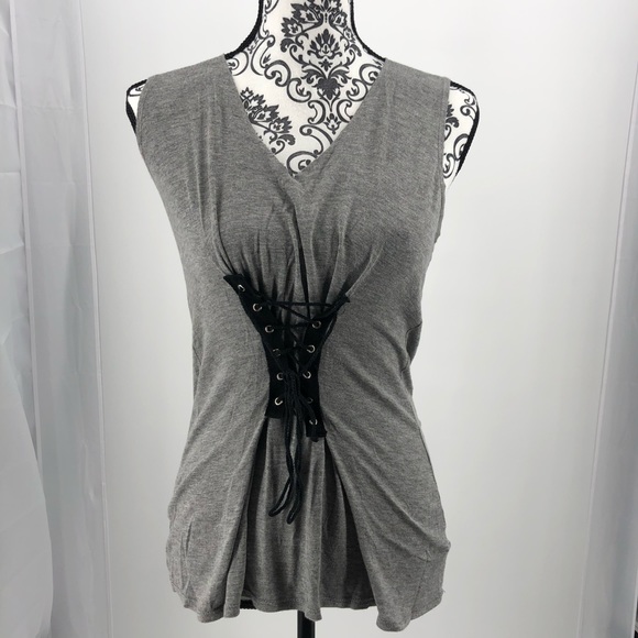 Charlotte Russe Tops - Corset Top Gray Sleeveless Tie Front Top XS